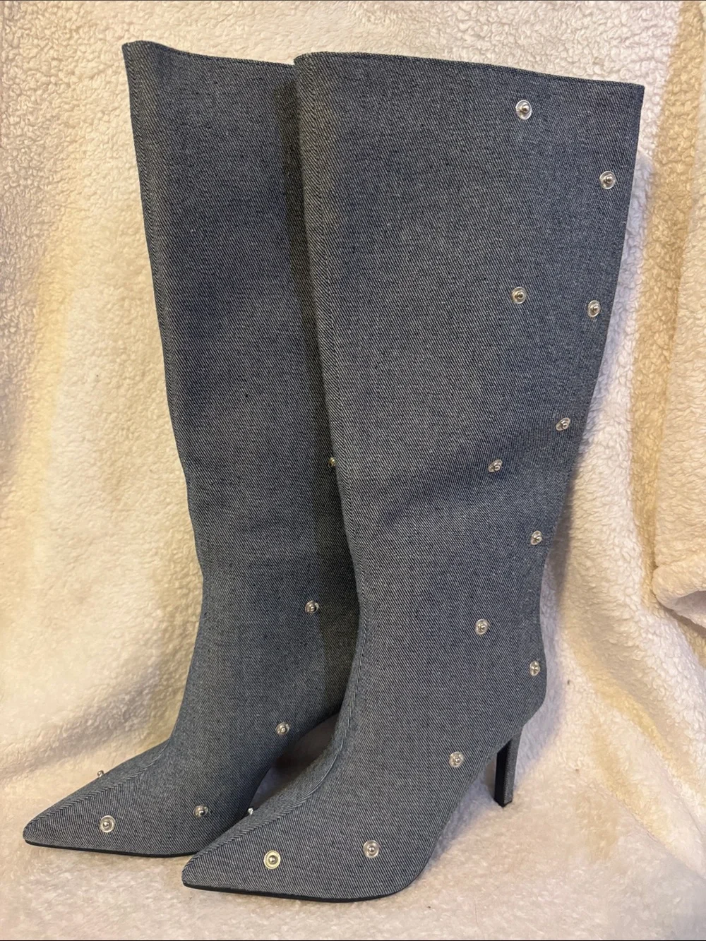 Denim Blue Pointed-Toe Knee Boots - Women